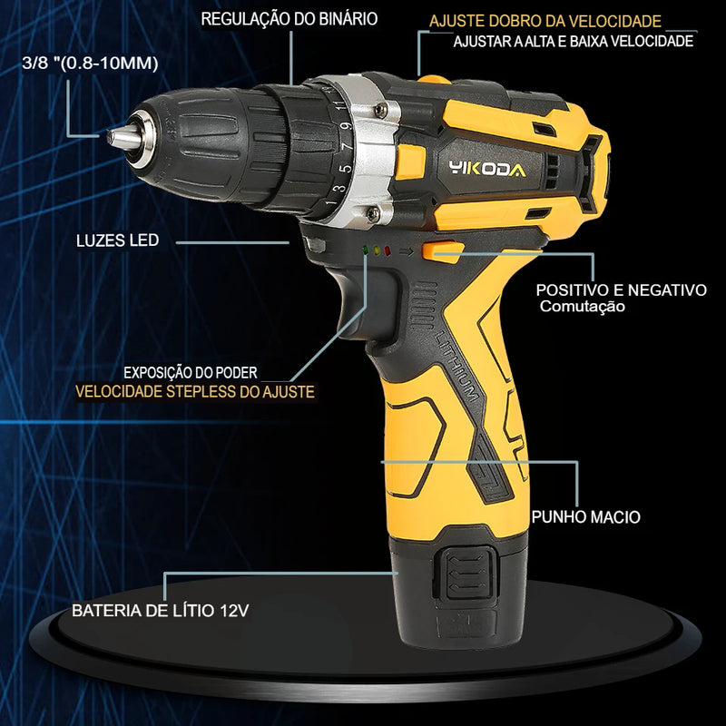 Parafusadeira Elétrica YIKODA 12/16/21V - Casa Perfect